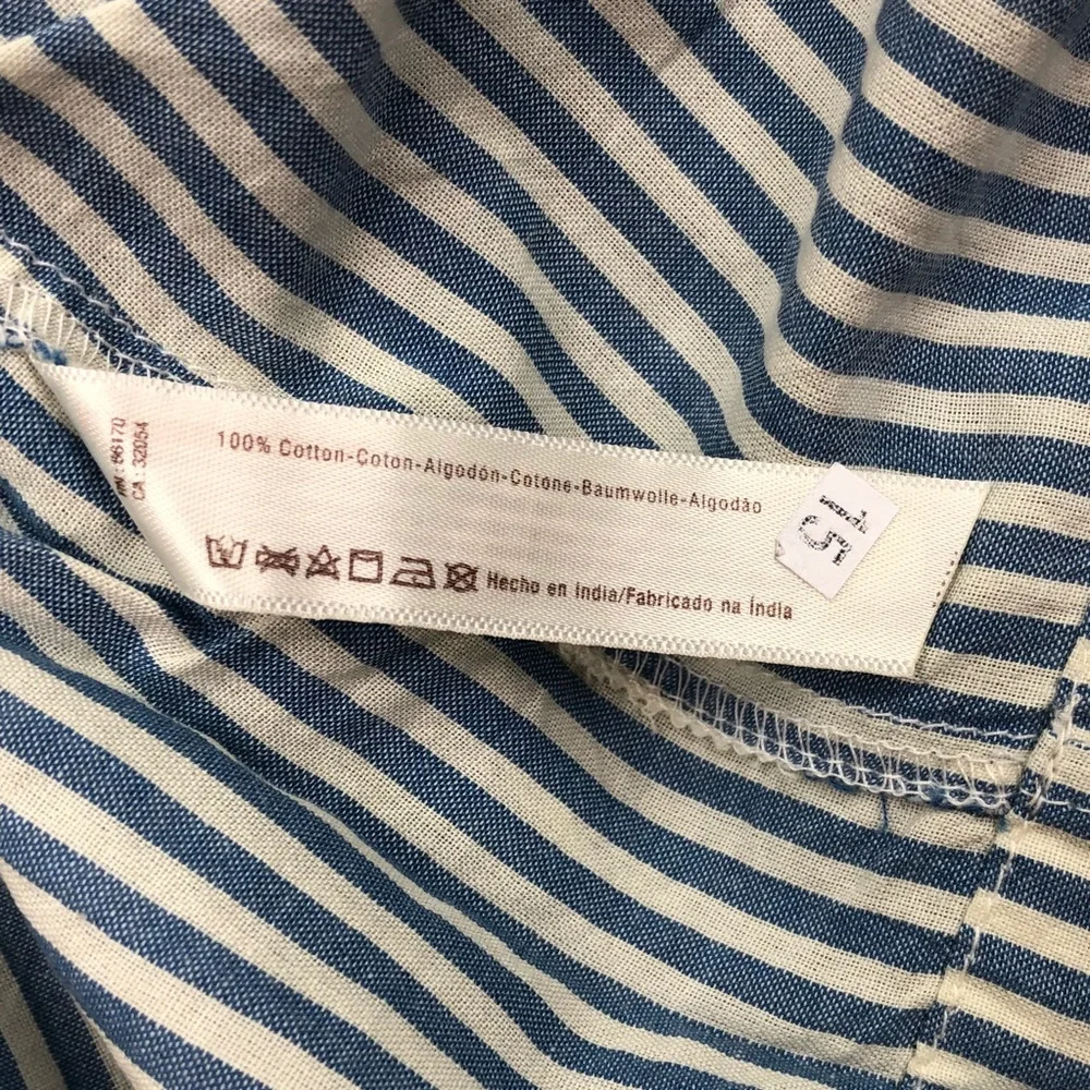 Free People Blue and White Striped Embroidered Peasant Blouse